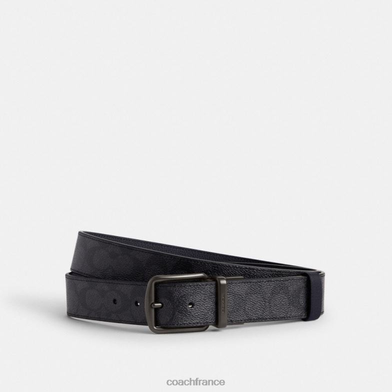 Coach Hommes harnais en boîte et ceinture réversible découpée à la taille avec boucle emblématique, 38 mm anthracite/marine minuit HHR6J794