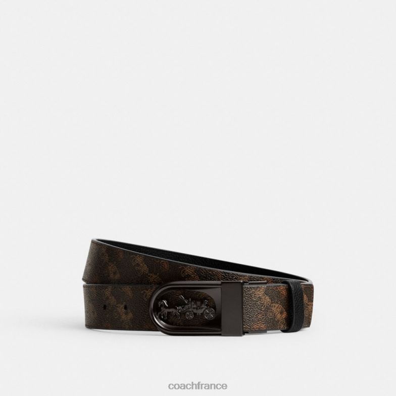 Coach Hommes plaque en boîte et boucle de harnais, ceinture réversible découpée sur mesure avec imprimé cheval et calèche, 38 mm truffe/noir HHR6J796