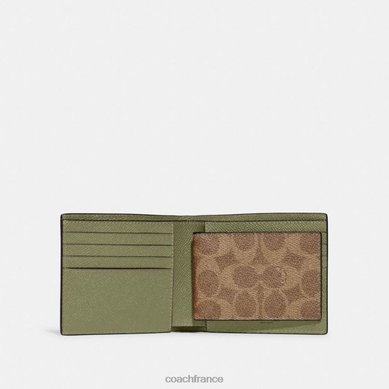 Coach Hommes Portefeuille 3-en-1 avec intérieur en toile emblématique mousse HHR6J701