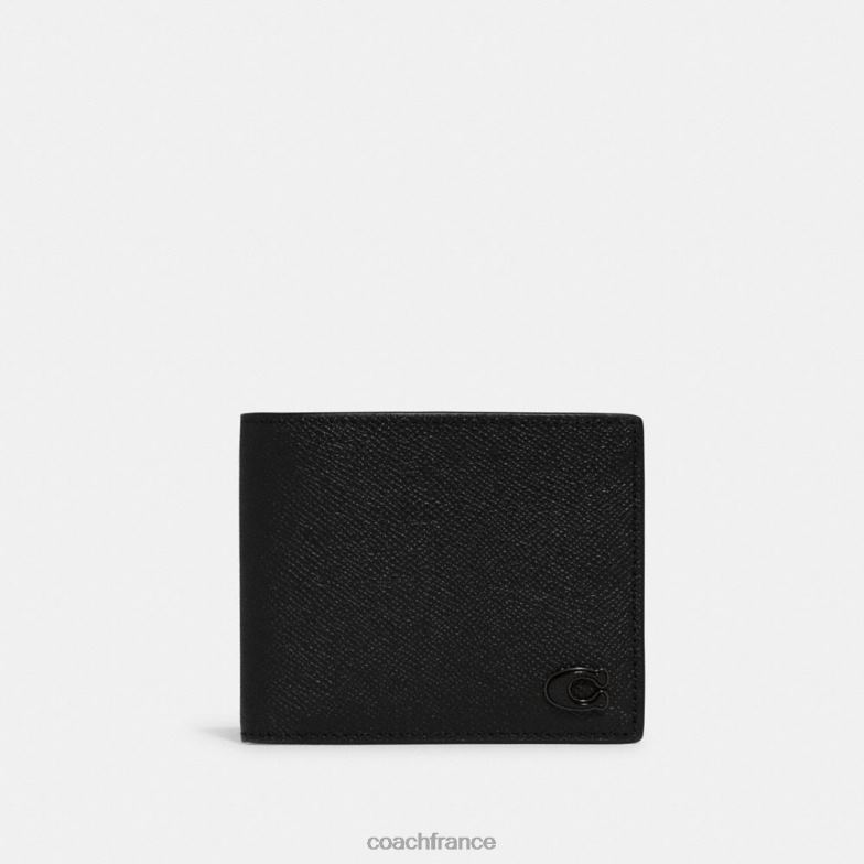 Coach Hommes Portefeuille 3-en-1 avec intérieur en toile emblématique noir HHR6J712