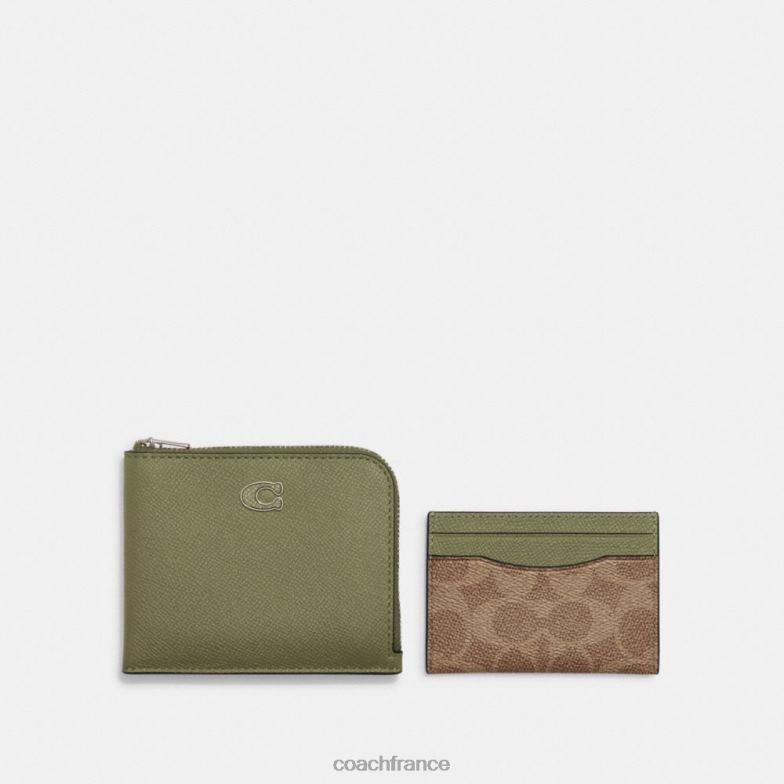 Coach Hommes Portefeuille 3 en 1 à fermeture éclair en L avec toile emblématique mousse HHR6J702