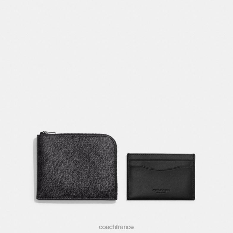 Coach Hommes Portefeuille 3-en-1 à fermeture éclair en L en toile exclusive anthracite/noir HHR6J710