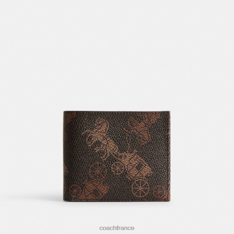 Coach Hommes portefeuille double avec grand imprimé cheval et calèche truffe/ambre bruni HHR6J705