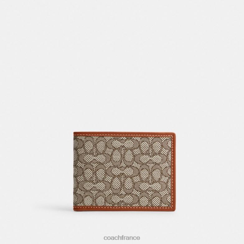 Coach Hommes portefeuille mince en jacquard micro signature cacao/ambre bruni HHR6J709