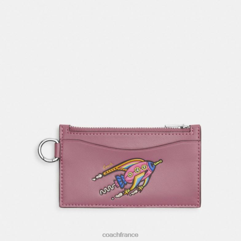 Coach Hommes étui pour cartes zippées cosmic coach avec fusée orchidée violette HHR6J721