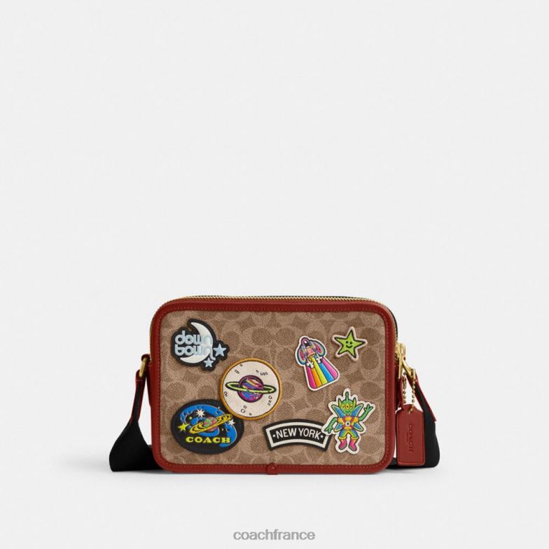 Coach Hommes cosmic coach charter crossbody 24 en toile exclusive avec patchs beige/rouille multicolore HHR6J652