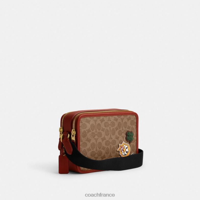 Coach Hommes cosmic coach charter crossbody 24 en toile exclusive avec patchs beige/rouille multicolore HHR6J652