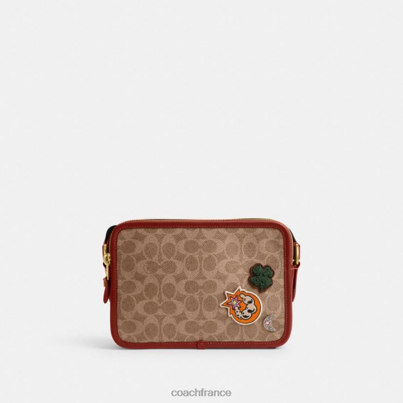 Coach Hommes cosmic coach charter crossbody 24 en toile exclusive avec patchs beige/rouille multicolore HHR6J652