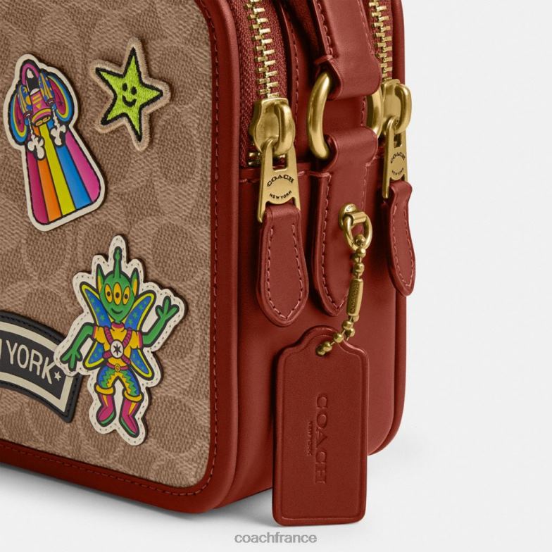 Coach Hommes cosmic coach charter crossbody 24 en toile exclusive avec patchs beige/rouille multicolore HHR6J652