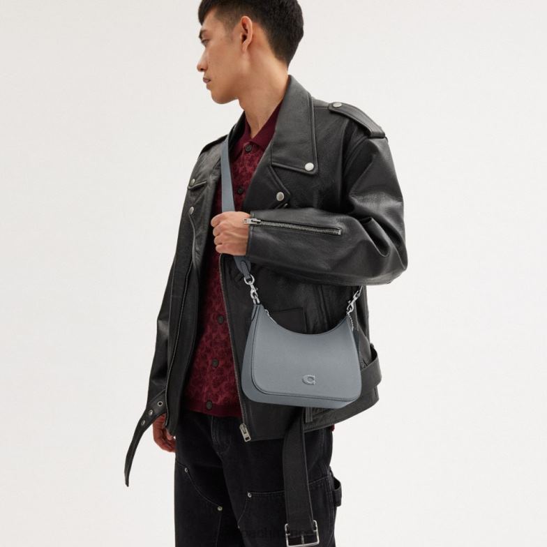 Coach Hommes sac à bandoulière hobo avec toile signature gris bleu HHR6J666