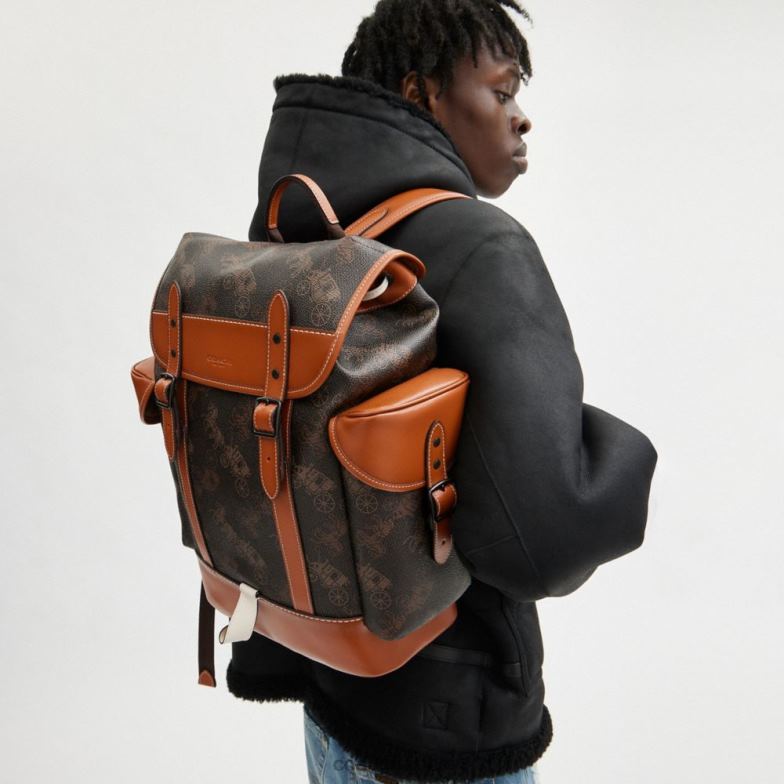 Coach Hommes sac à dos d'attelage avec grand imprimé cheval et calèche truffe/ambre bruni HHR6J681