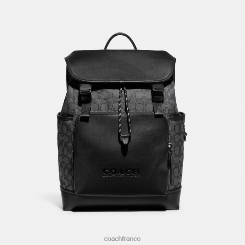 Coach Hommes sac à dos à rabat League en jacquard signature anthracite/noir HHR6J684