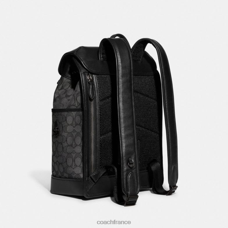Coach Hommes sac à dos à rabat League en jacquard signature anthracite/noir HHR6J684