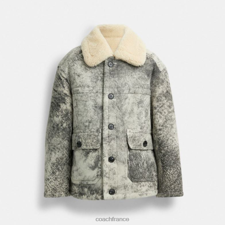 Coach Hommes manteau en peau de mouton gris noir HHR6J760