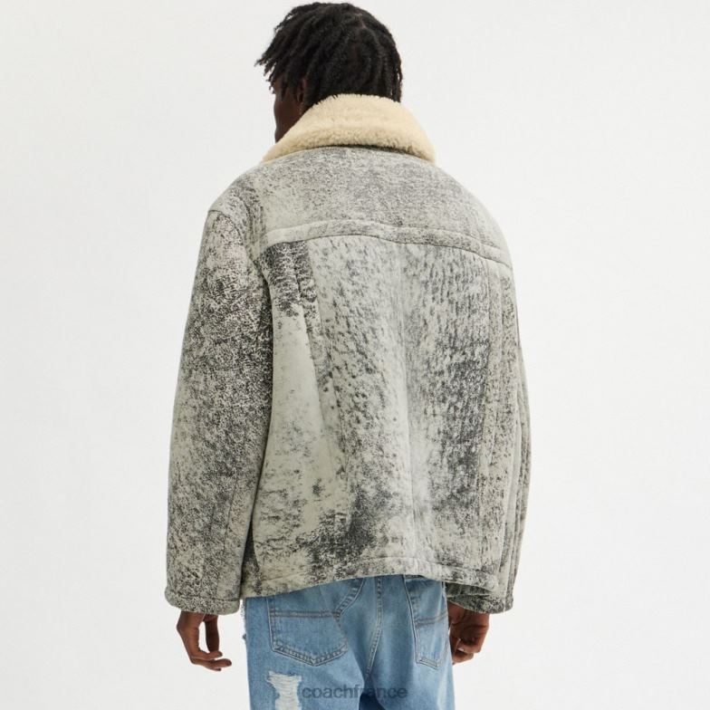 Coach Hommes manteau en peau de mouton gris noir HHR6J760