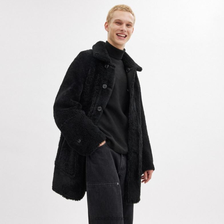 Coach Hommes manteau réversible en peau lainée noir HHR6J758