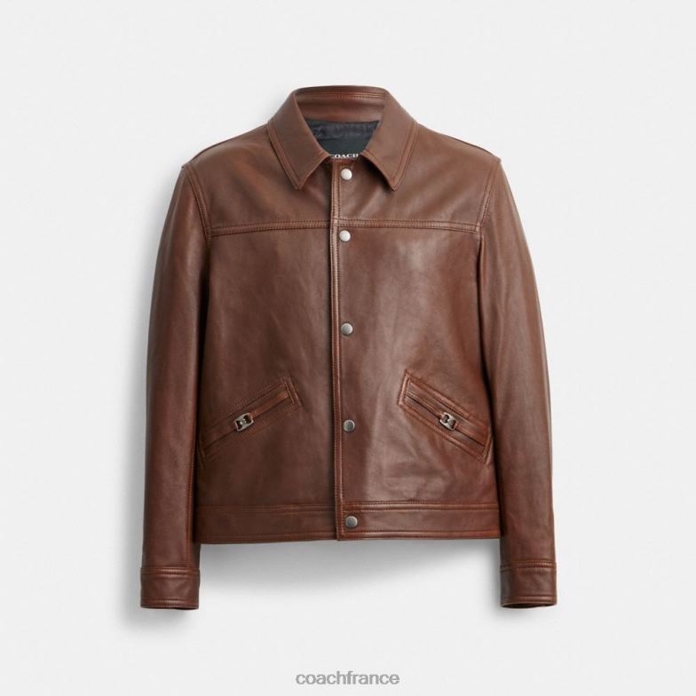 Coach Hommes veste de motard brun HHR6J759
