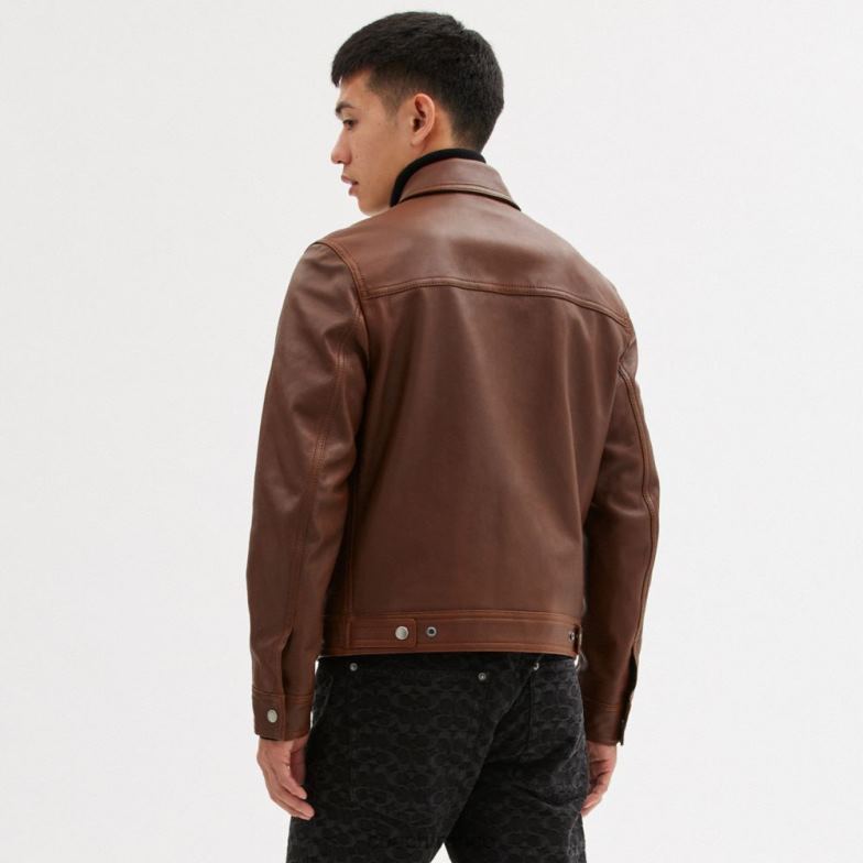 Coach Hommes veste de motard brun HHR6J759