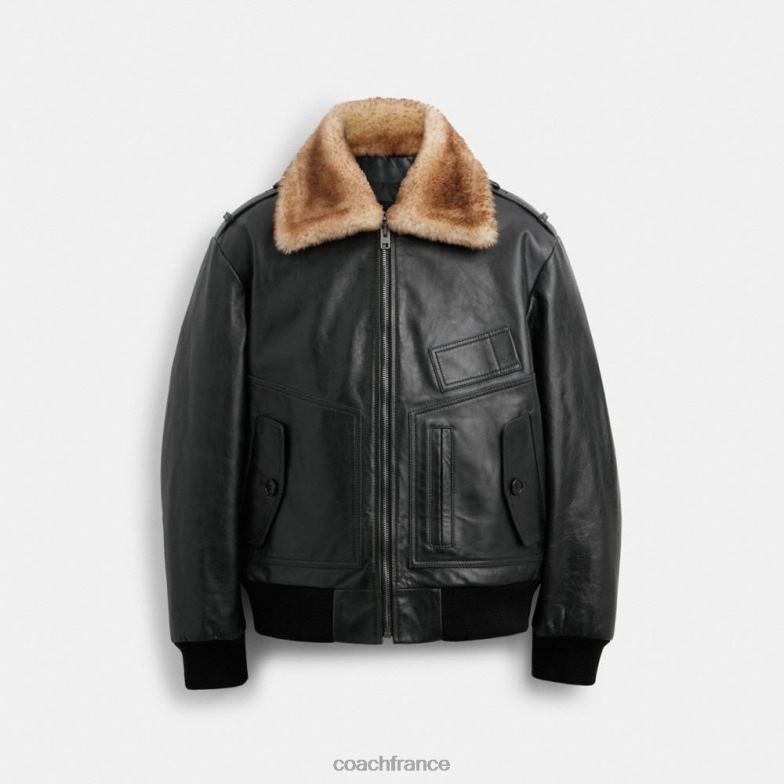 Coach Hommes veste utilitaire en peau lainée noir HHR6J754