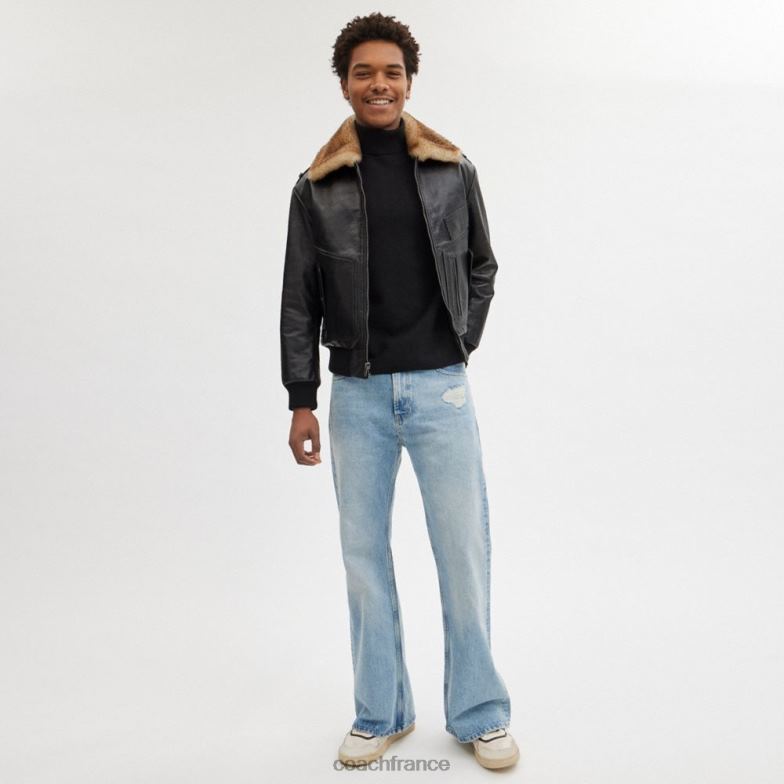 Coach Hommes veste utilitaire en peau lainée noir HHR6J754
