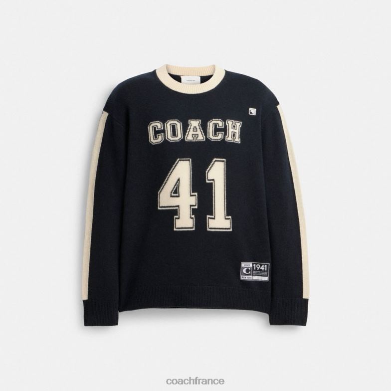 Coach Hommes pull en cachemire universitaire noir multi. HHR6J781