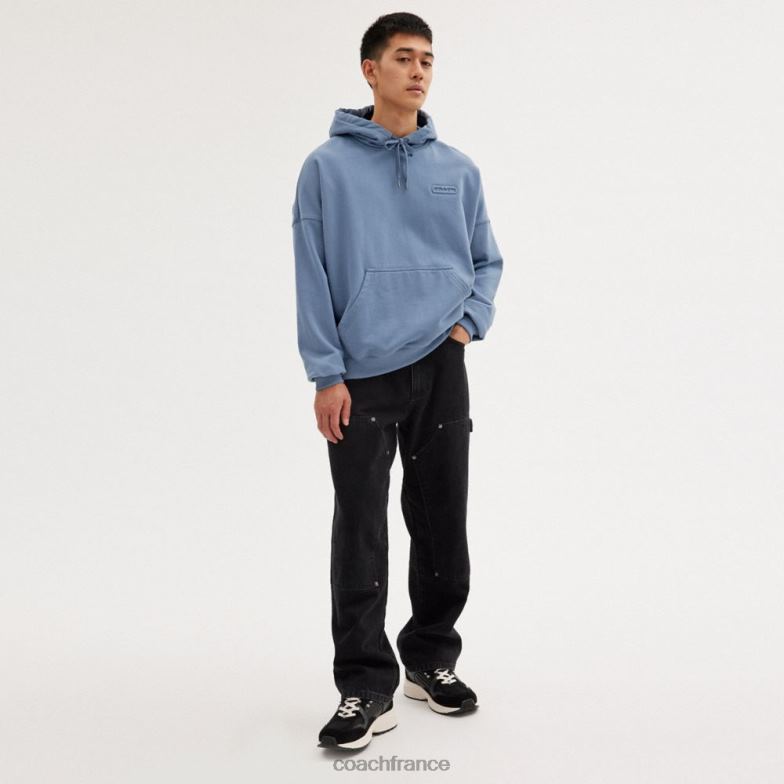 Coach Hommes sweat à capuche avec capuche emblématique bleu. HHR6J777
