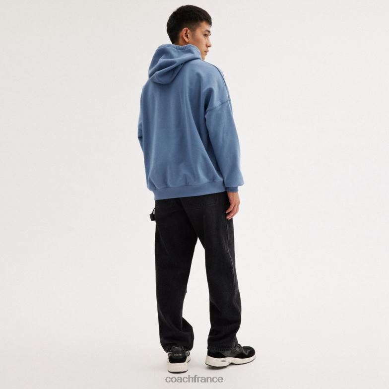 Coach Hommes sweat à capuche avec capuche emblématique bleu. HHR6J777