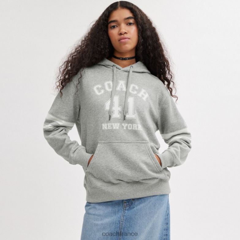 Coach Hommes sweat à capuche universitaire gris chiné HHR6J776