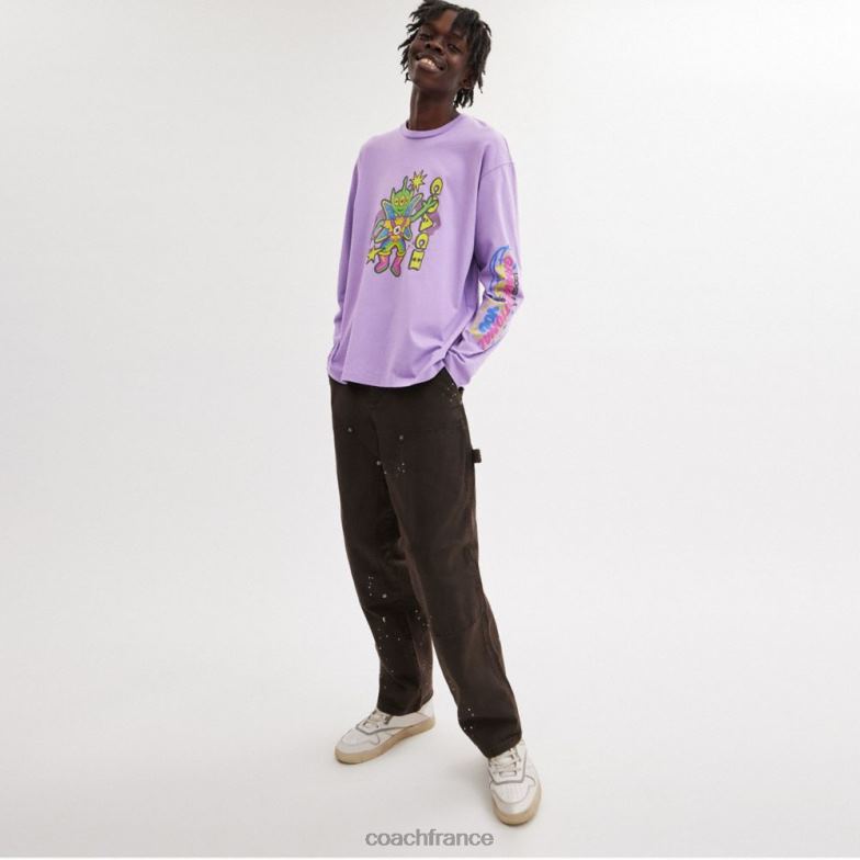 Coach Hommes t-shirt à manches longues de l'entraîneur cosmique violet multicolore HHR6J770