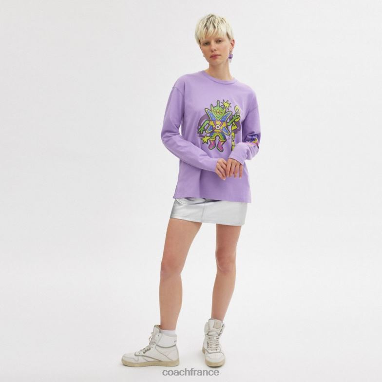 Coach Hommes t-shirt à manches longues de l'entraîneur cosmique violet multicolore HHR6J770